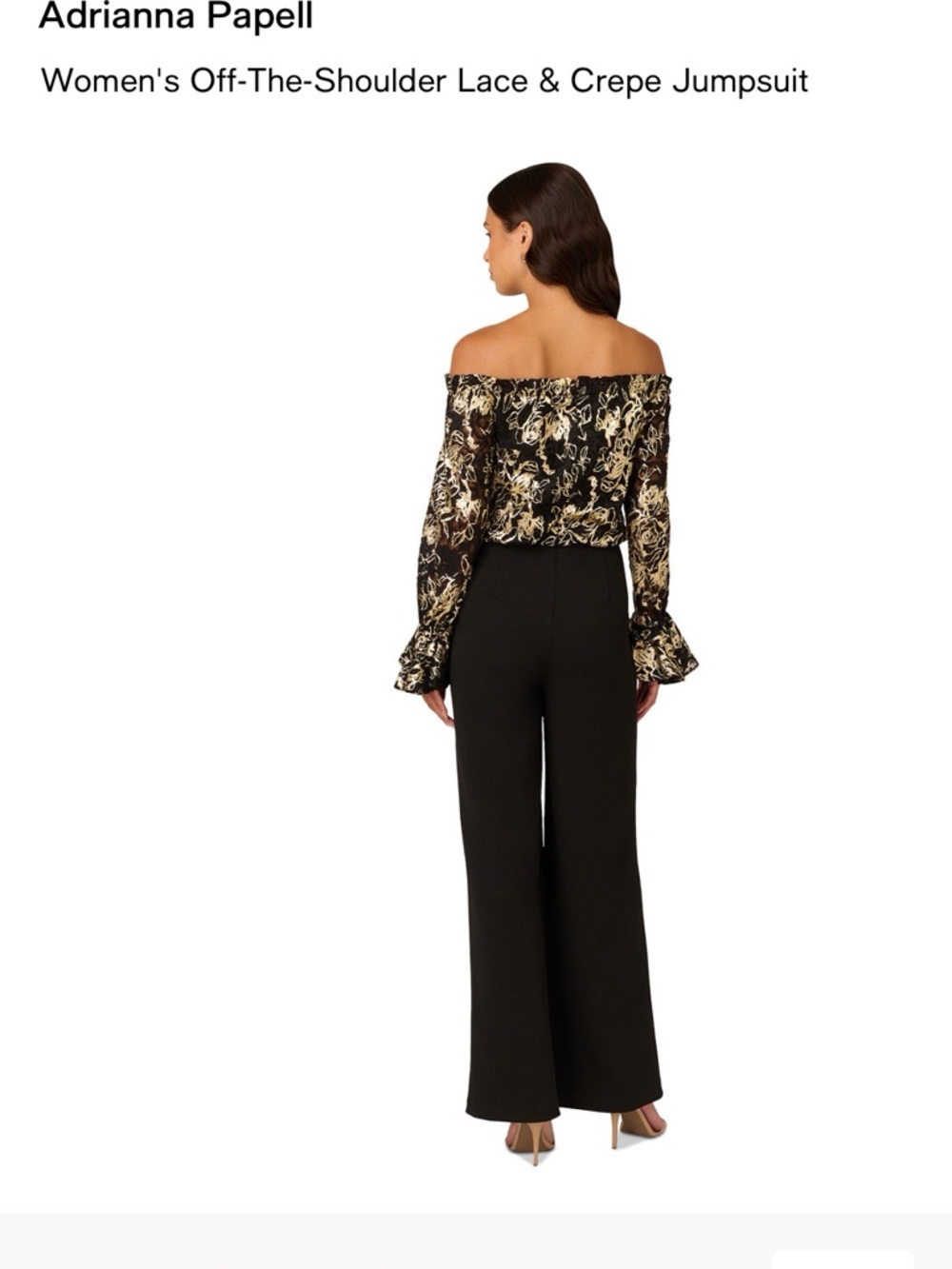 Adrianna Papell Black & Gold Off-the-Shoulder Wide-Leg Jumpsuit - Picture 5 of 6